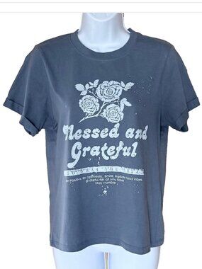 Womens Teens Inspiration Christian T-Shirt "Blessed and Grateful" Blue size S